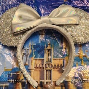 Holographic bow silver sequin Disney ears Headband